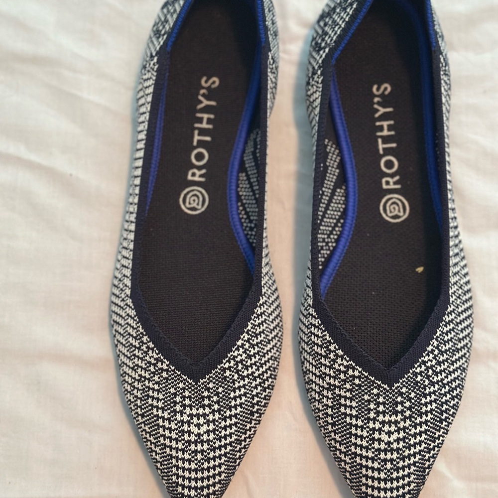 Rothy's Houndstooth Patterned Flats With Blue Acc… - image 1